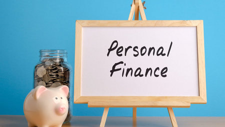 Piggy bank with personal finance sign