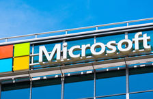 Microsoft logo on company building in Silicon Valley, San Francisco
