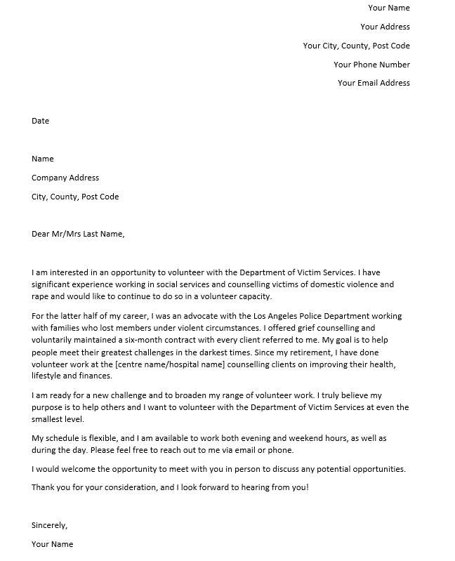 cover letter offering volunteer work
