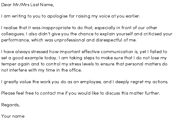 Sample apology letter from manager