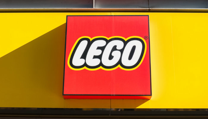 Close-up of a Lego store branding/sign