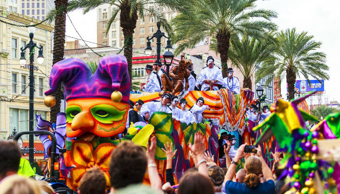 A float passing through New Orleans during the Mardi Gras