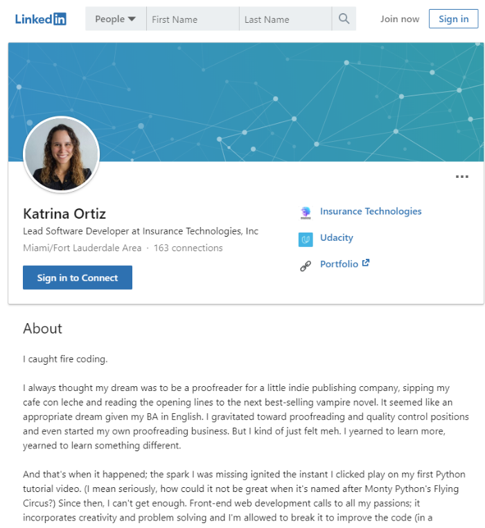 Katrina Ortiz’s LinkedIn profile