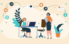 Illustration of a woman interviewing a female candidate