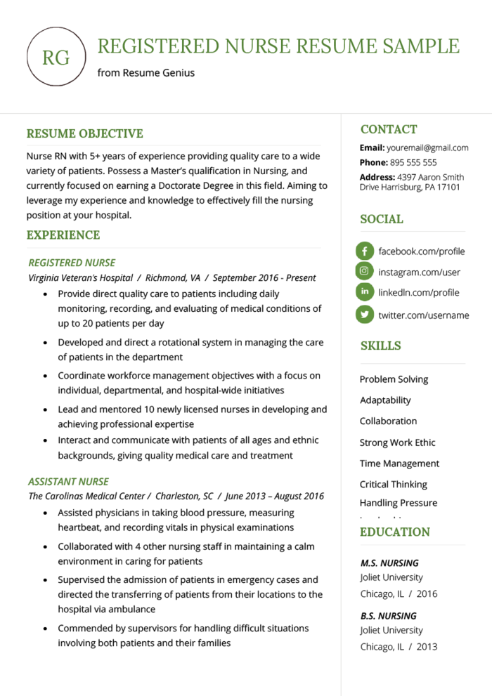 Registered nurse résumé sample