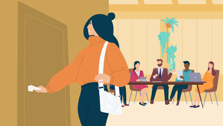 Illustration of a woman leaving a business meeting