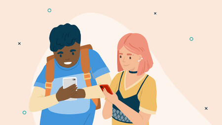 Illustration of two teenagers using their smartphones