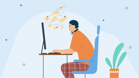 Illustration of a man working on his computer