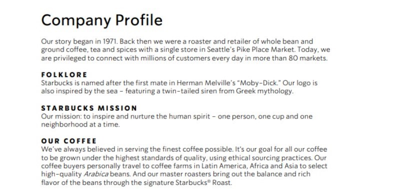 How To Write A Great Company Profile 10 Steps And Examples   Starbucks Company Profile Final 