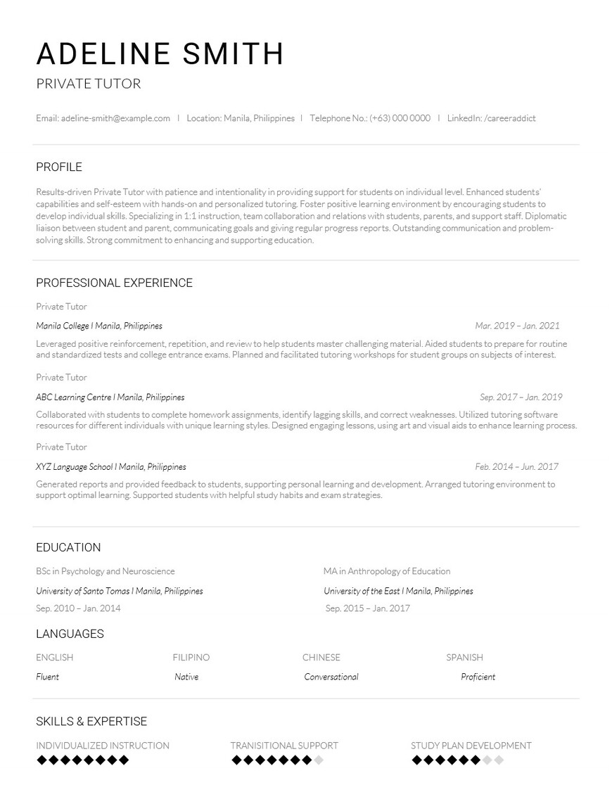 student resume sample filipino