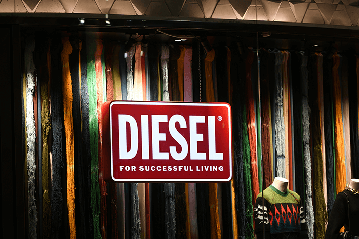 Diesel brand shopfront in Milan, showing Diesel logo