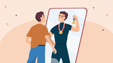 Person looking in a mirror and practicing self-awareness