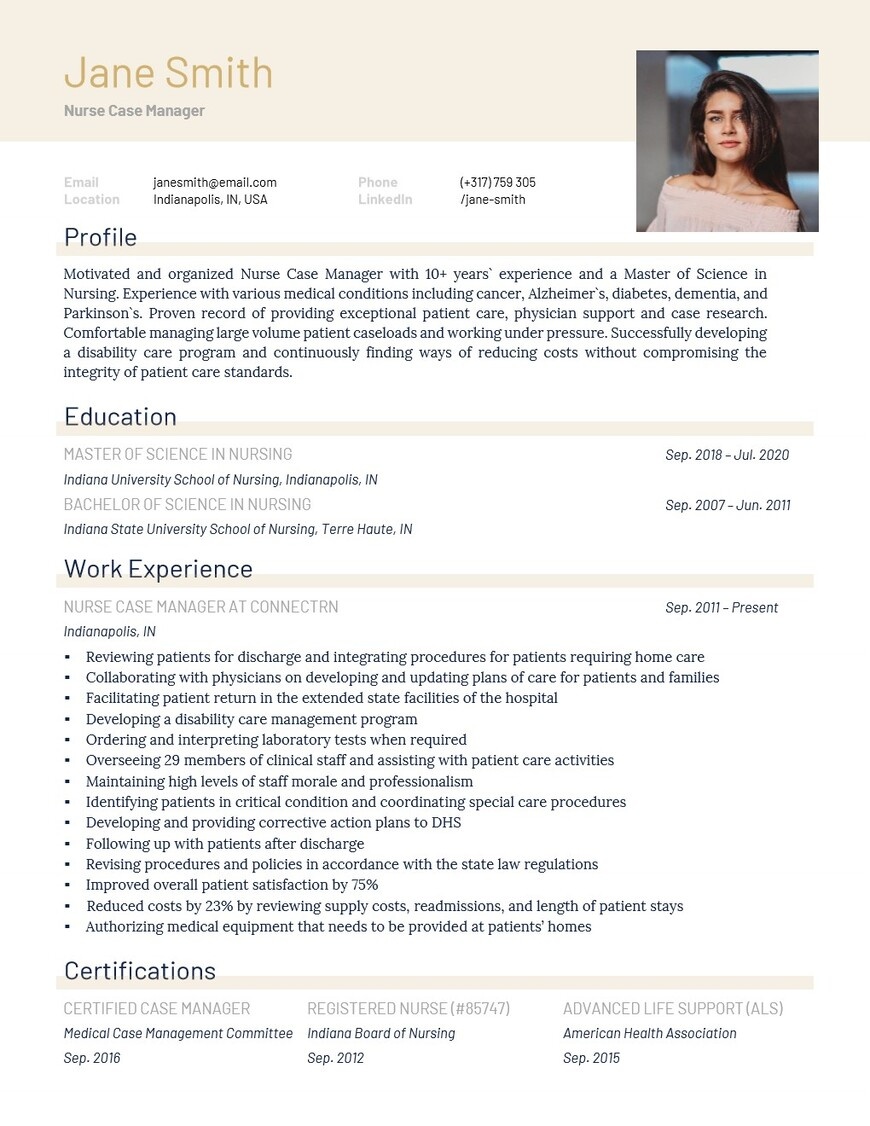 Nurse case manager CV/resume sample