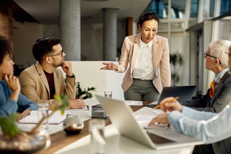 CEO talking to a group of employees