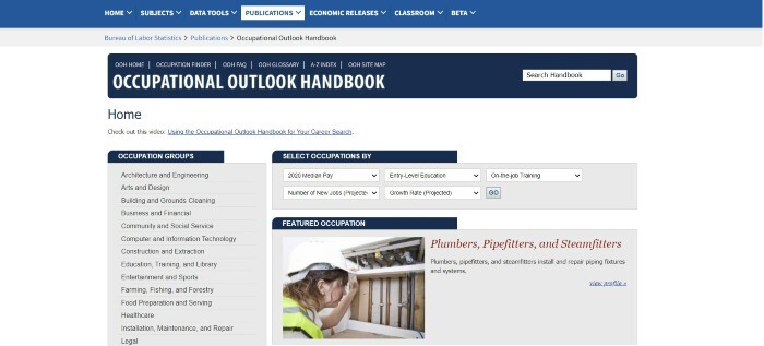 US Bureau of Labor Statistics - salary comparison website