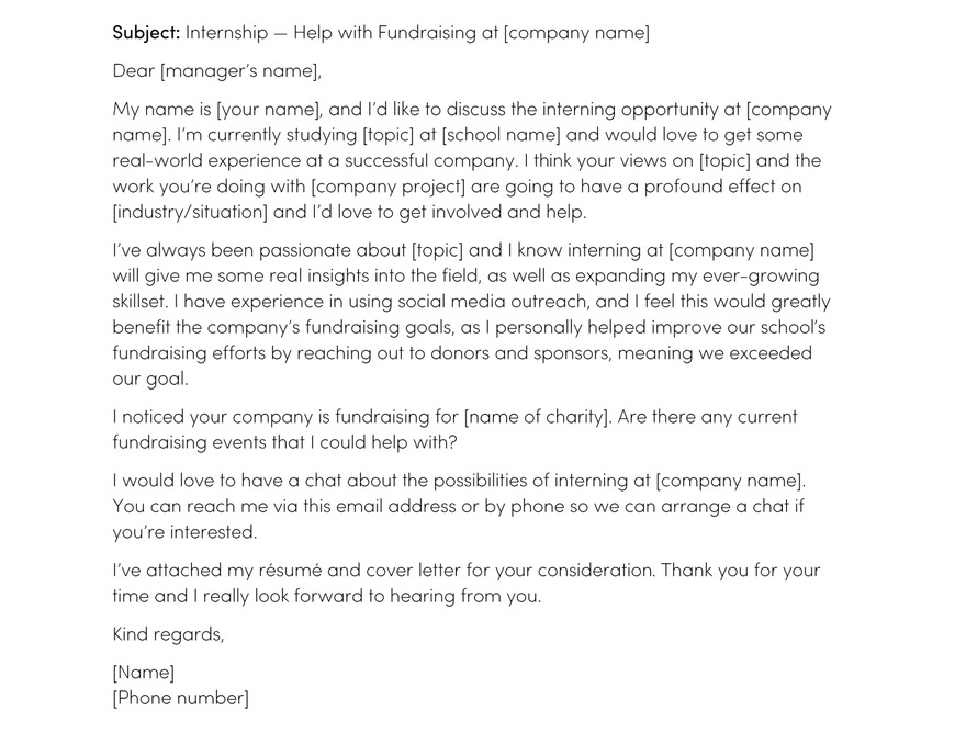 Fundraising Internship Email Request Sample