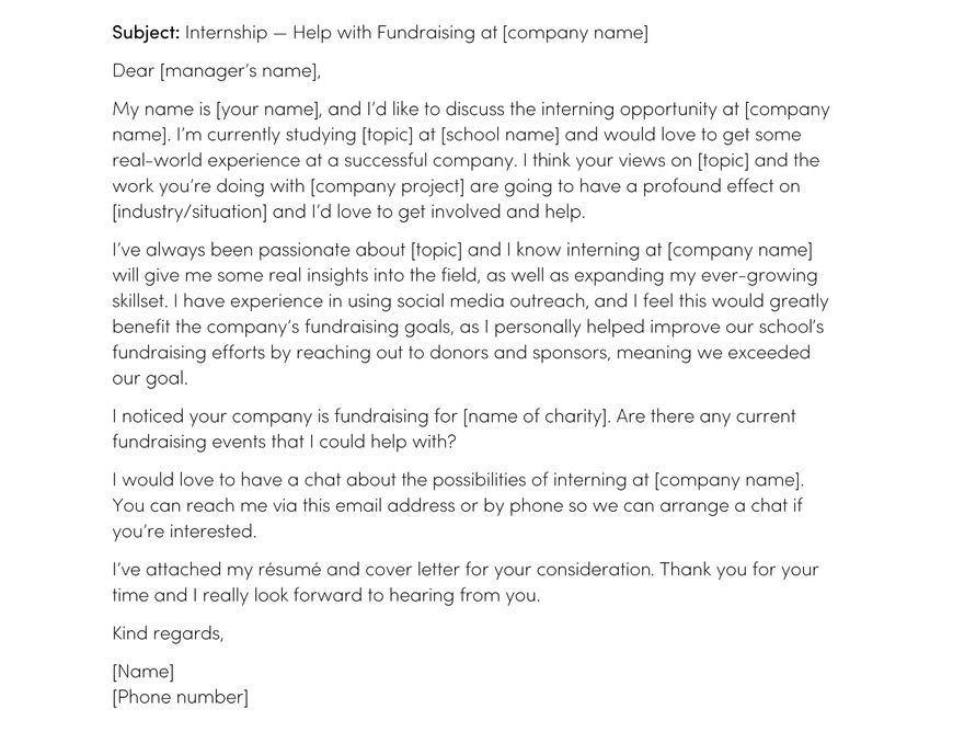 internship application letter email