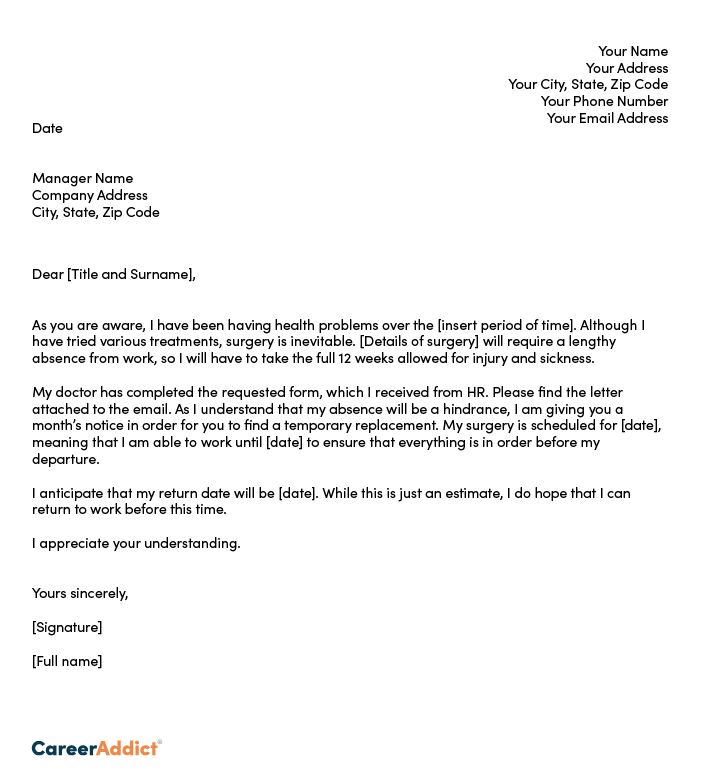 Example of a medical leave letter 