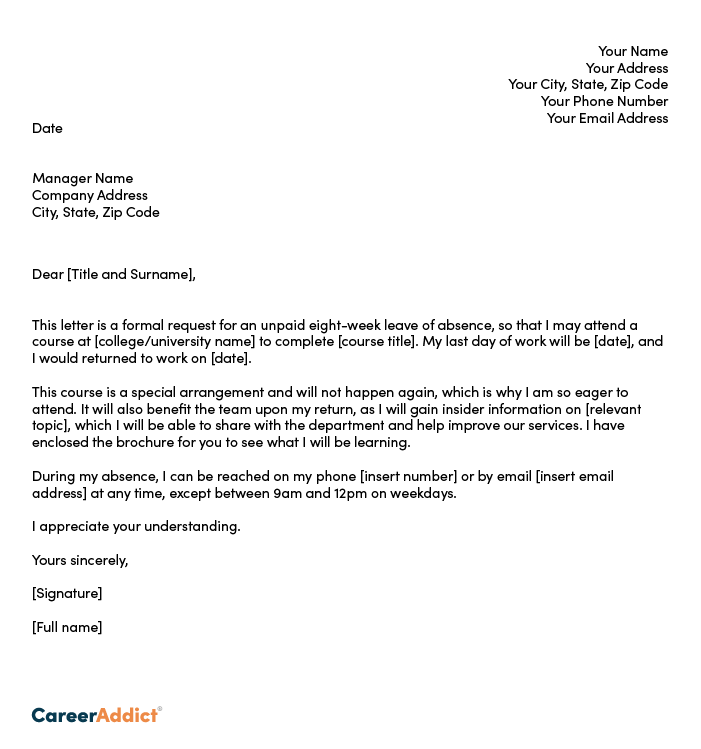 employee leave of absence letter