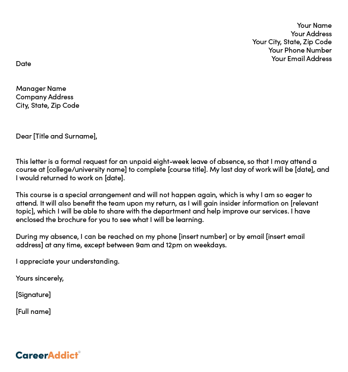 Employee Leave Of Absence Letter