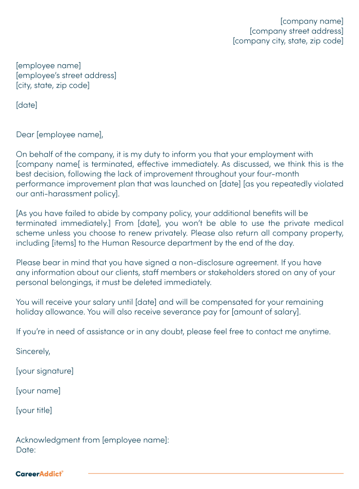 Downloadable termination letter template example