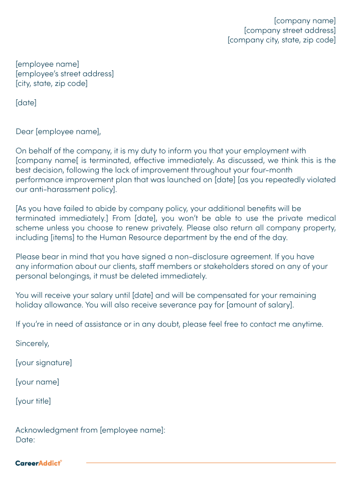 Employee Dismissal Letter Template