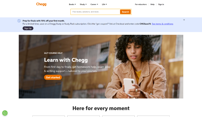 Chegg - Tutoring website that offers homework help