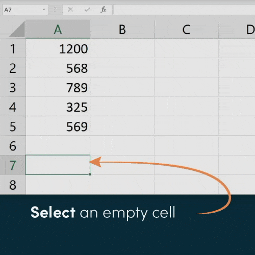 GIF showing how to use the SUM function in Excel