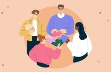 A group of people being team players in an interview