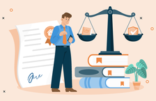 A man learning how to become a compliance officer legal books scales contract