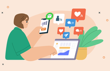 Woman researching on laptop the skills needed to be a social media manager