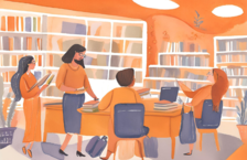 education job setting in classroom teaching books and students