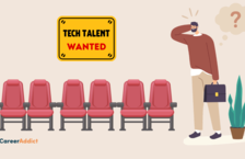 man looking at empty seats